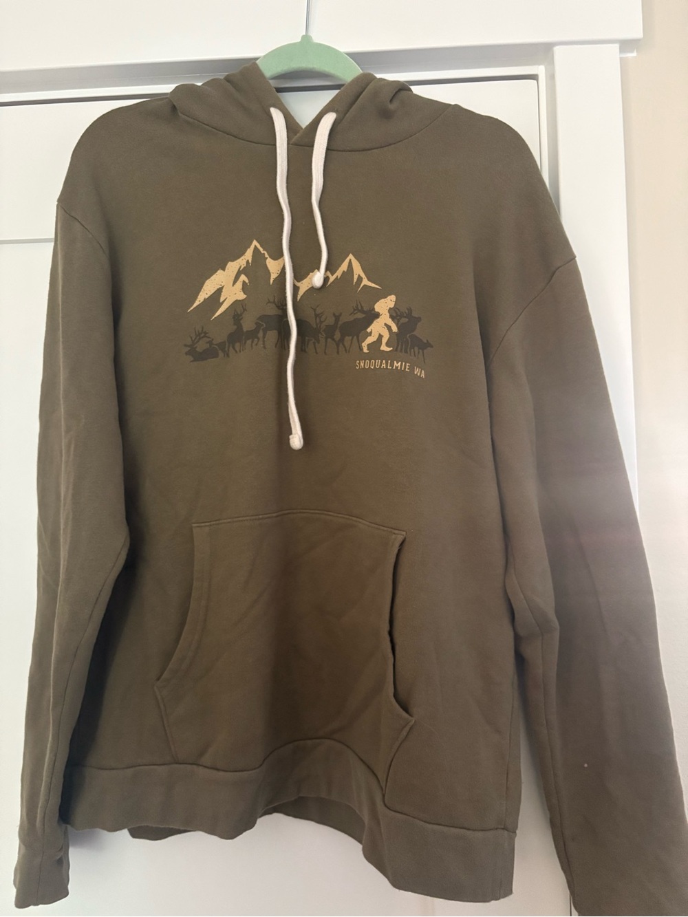 Olive Green Mountain Graphic Hoodie - Casual Pullover
